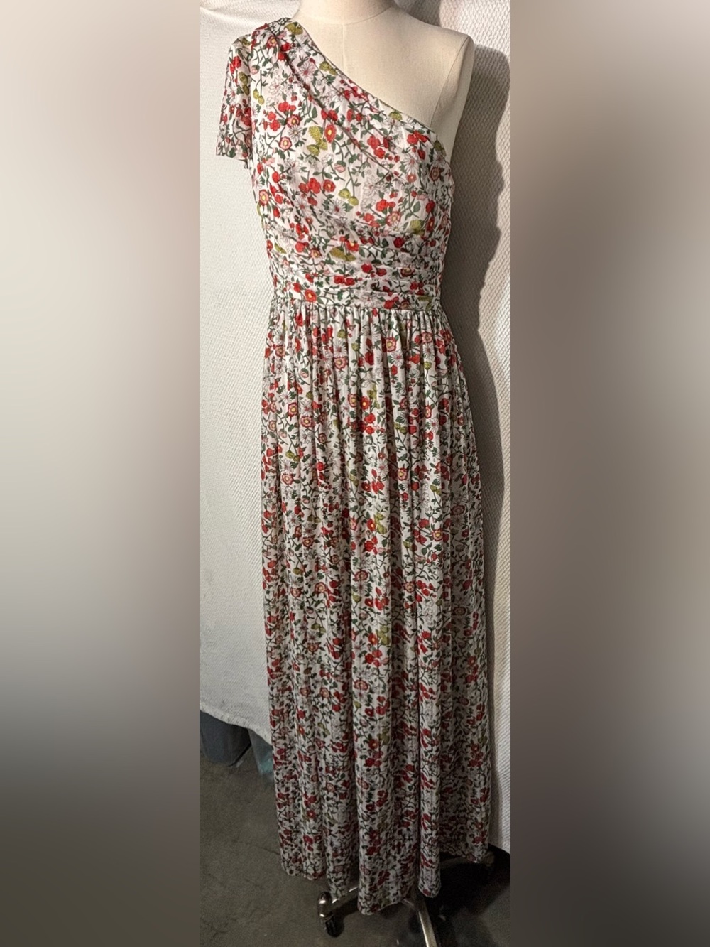 Mikael Aghal Sz 8 One-Shoulder Floral Prom Wedding Event Maxi Evening Dress